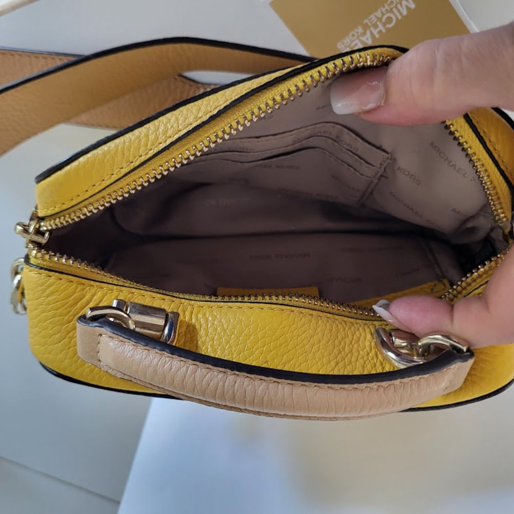 Michael Kors Saffiano Leather Yellow White Colorblock Crossbody Purse - Picture 4 of 5